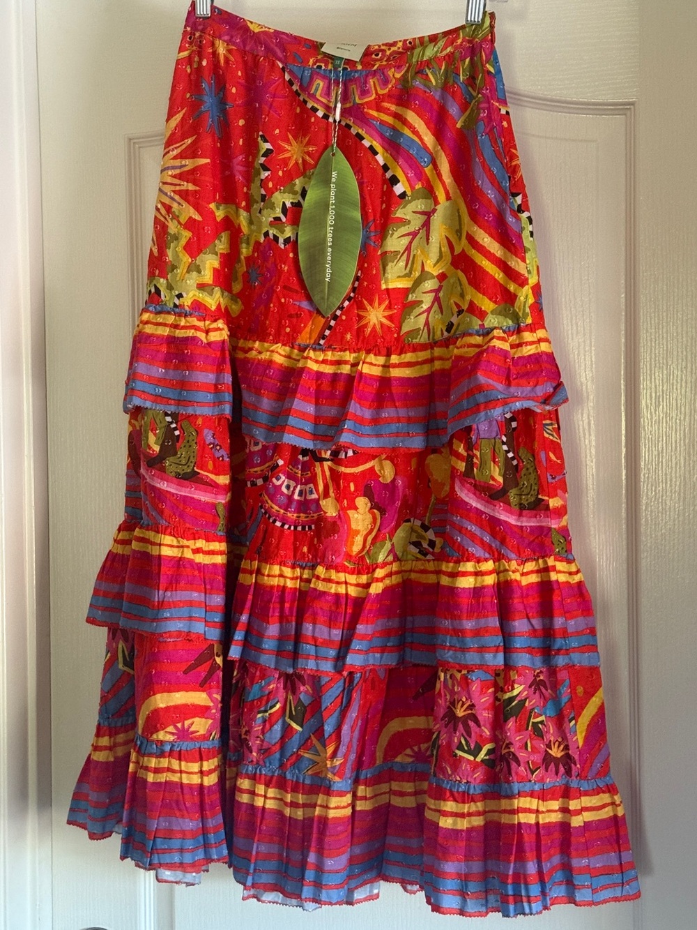 Farm Rio Magic Forest Swiss Dot Tiered Midi Skirt NWT XS
